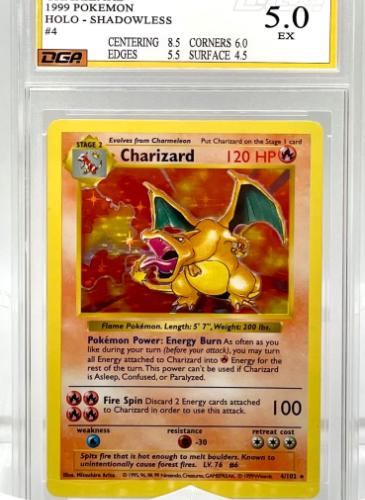Trading Card Graded by Dynamic Grading Authority - Charizard Holo Shadowless 1999